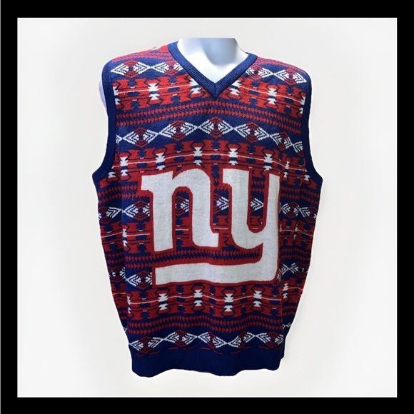 NFL Team Apparel NY Giants Mens 2XL Sweater Vest Knit Blue Red White Football - Picture 1 of 6